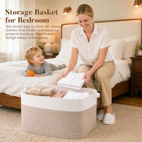 65L Large Woven Blanket Basket for Living Room, 19.7"x15.7"x11.8" - Image 5