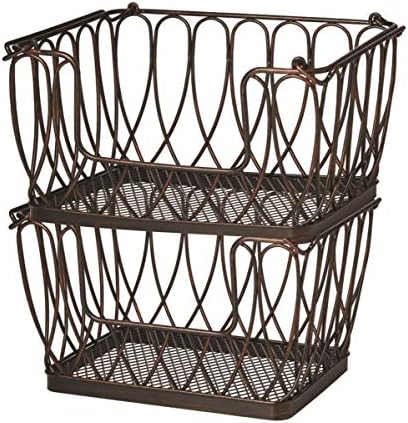 Gourmet Basics by Mikasa Loop and Lattice Stacking/Nesting Rectangular Metal Basket, Antique Black - Image 5