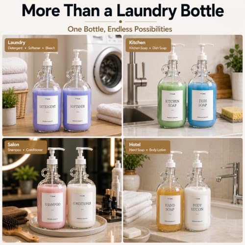 3 PCS 64 Oz Glass Liquid Laundry Detergent Dispensers with Pumps - Image 6