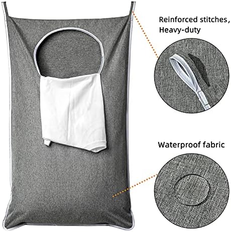 ANSTROUT XL Hanging Laundry Hamper, Extra Large Tear-resistance Door Hamper with 2 Types Hooks for Dirty Clothes, Save Bathroom Space Hanging Laundry Bag (36.5x 22 Inch,Grey) - Image 5