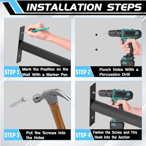 4 Pcs Tire Wall Hooks, Heavy Duty Garage Storage System, Strength Steel Tyre Rack for Car, SUV, Motorcycle Tires, Ladders & Chairs (12.2Inch) - Image 7