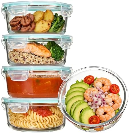 Vtopmart 5Pack 22oz Glass Storage Containers with Lids, Green, Round by Vtopmart