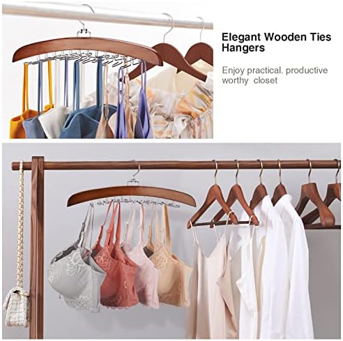 Tie Rack 2Pcs Tie Racks for Men Closet 24 Hooks, Wooden Tie Organizer with Upgraded 360°Rotating, Scarves Accessories Closet Organizer for Bras,Tank Tops,Camisoles etc.Walnut… - Image 5