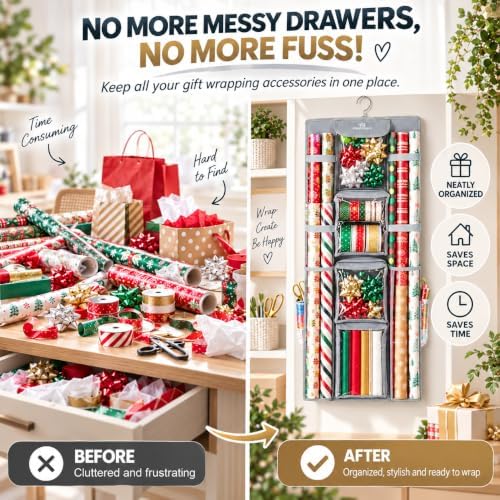 Freegrace Hanging Gift Wrap Organizer - Wrapping Paper Storage Bag, 41 Inch - Image 6