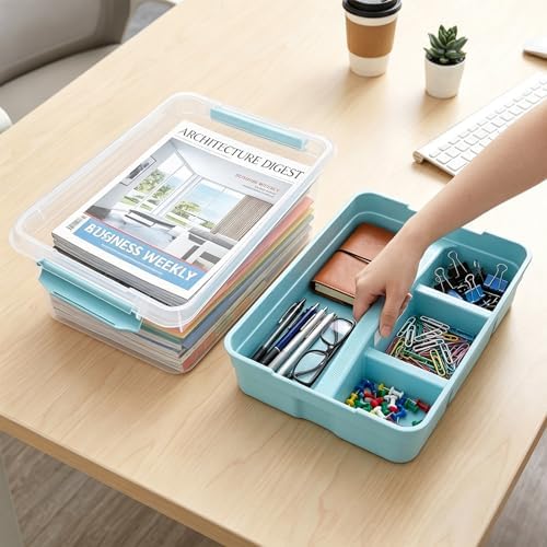 Yesland Stack & Carry Box with Removable Tray, 16 x 11 x 6.5 Inch Plastic Art Supply Storage Organizer Craft Storage Containers with Handle, Portable Organizer Bin for Stationery Sewing Jewelry, Blue - Image 6