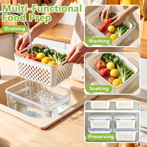 3 Pack Fruit Storage Containers for Fridge with Removable Colander - Image 6