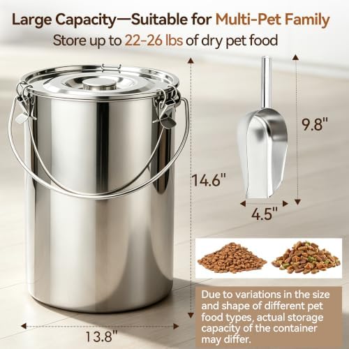 Newget 26 lb Stainless Steel Dog Food Storage Container with Scoop - Image 2
