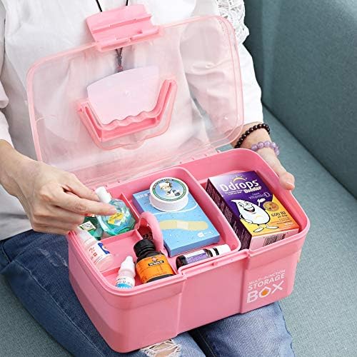 Kinsorcai 11'' Plastic Storage Box with Removable Tray, Multipurpose Organizer and Storage Case for Art Craft and Cosmetic (Pink) - Image 6