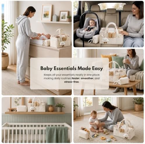 PeraBella Baby Diaper Caddy Organizer, Baby Basket Shower Gift, Portable Changing Table Basket, Postpartum Caddy & Tote Bag Pouch, Newborn Boy & Girl Nursery Essentials Registry, Car Diaper Organizer - Image 4