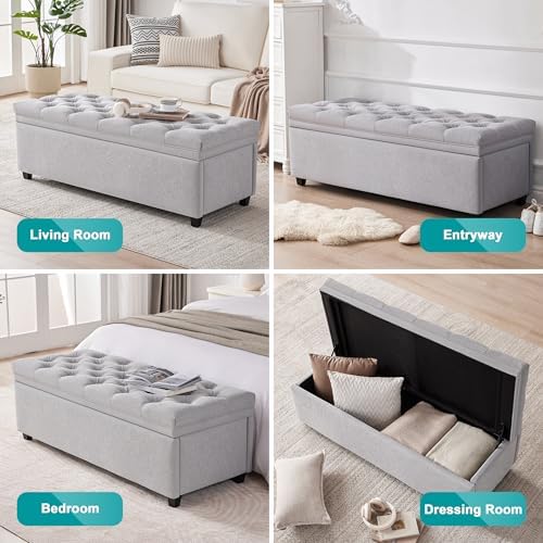 Mangodan 50 Inch Large Storage Ottoman, Tufted Ottoman with Storage - Image 4