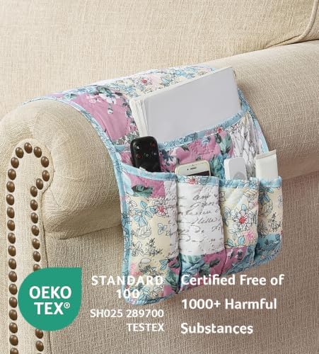 Brilliant Sunshine Lilac & Egg Blue Rose Couch Armrest Organizer, 35"×13" - Image 2