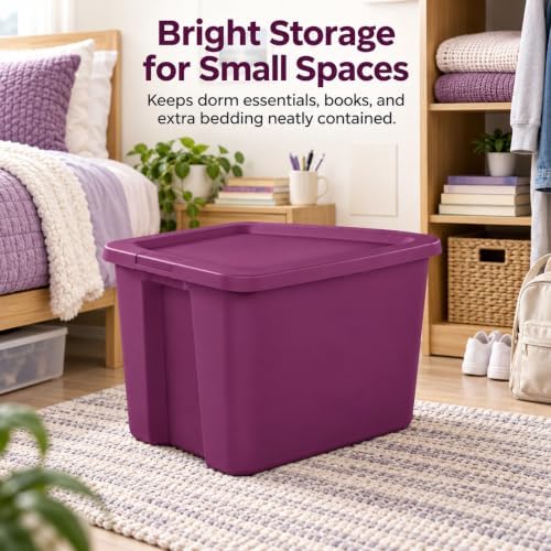 18 Gal Storage Bin with Snap-On Lid, Stackable Tote, Magenta - Image 2