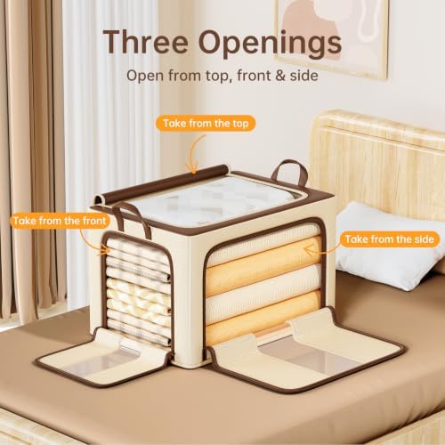 Clothes Storage Bins, 3 Openings, 66L, Brown - Image 2