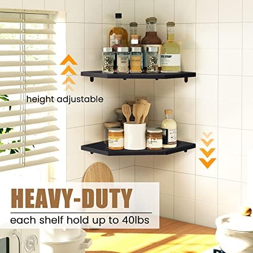 Fun Memories Corner Shelf Wall Mount, Floating Corner Shelves, Set of 4 Corner Wall Shelf Organizer, Rustic Wood Wall Storage Display Shelves for Living Room Bedroom Bathroom Kitchen, Classic Black - Image 3