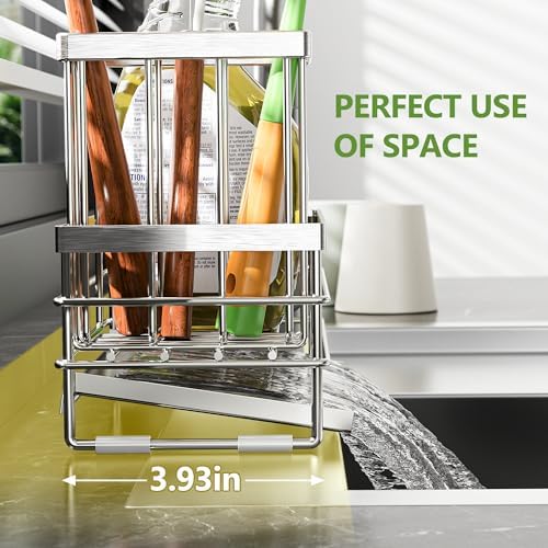 Cisily Sink Caddy Sponge Holder for Kitchen with Brush Holder and Stainless Steel Self Drain Tray, Rustproof Kitchen Sink Organizer for Sponge, Soap Dispenser Storage Accessories - Image 5