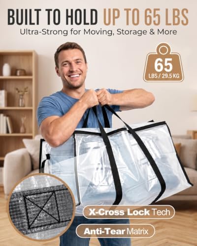 Moving Bags, 97L Heavy Duty Storage Bags Strong Handles & Zipper, 6-Pack - Image 3