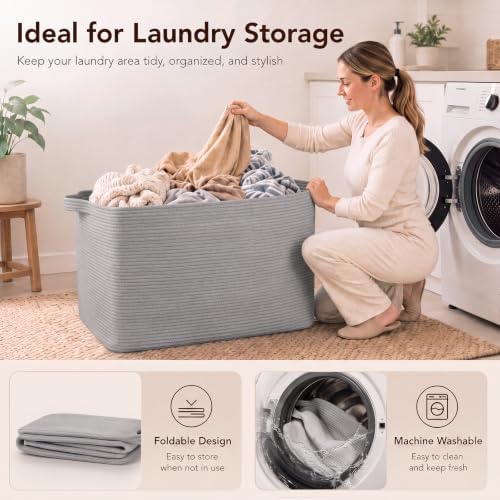 OIASKET 95L Extra Large Blanket Basket, 24" x 16.9" x 14.2" Woven Basket - Image 5