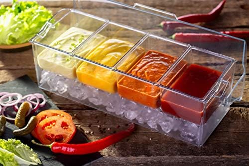 Pikanty Chilled Condiment Server Caddy with Ice Base - 4 Compartments and 4 Serving Tongs Included, Mimosa Bar, Taco Bar, Garnish Tray for Parties, Weddings, BBQs, Dishwasher Safe, Made in USA - Image 4
