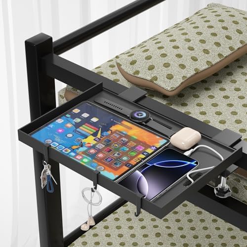Foldable Bedside Shelf, Metal Clip-On Bed Tray Table for Bunk Bed & Dorm Beds, Dorm Room Essentials Organizer for College Students, Floating Tray, Space Saving Nightstand for Loft Beds (Black, Large) - Image 2