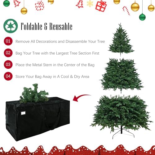 Cosy Family 9 ft Christmas Tree Storage Bag - Durable Heavy Duty Extra Large Artificial Xmas Holiday Tree Bag with Reinforced Handles and Dual Zippers Wide Opening - Black - Image 3