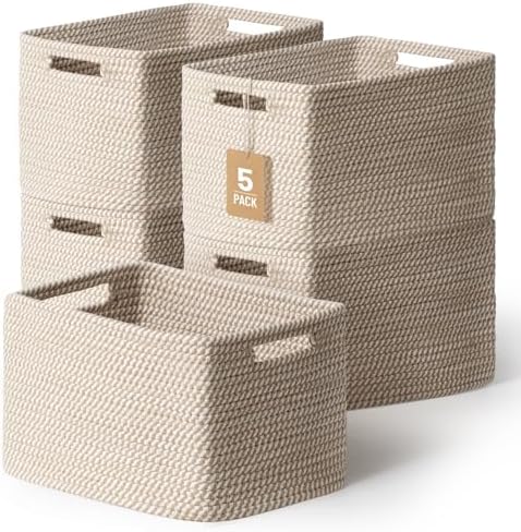 5 Pack Woven Storage Baskets, Decorative Storage Bins for Organizing by YILOBI