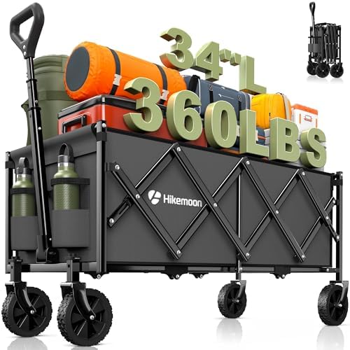 HIKEMOON 34'' Extra Long Folding Portable Wagon Cart, 120L 360LBS Grey by Unknown