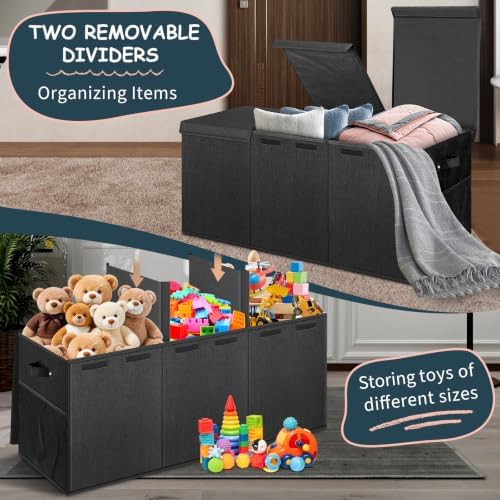 Extra Large Toy Box with Lids, Collapsible Storage Bin, 38"x16"x14",Black - Image 3