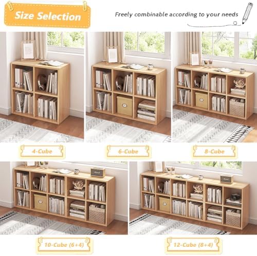 NELYE 6 Cube Organizer Bookcase Oak Open Shelf - Image 6