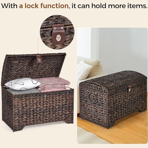 178L Handwoven Wicker Storage Basket with Lid, Large Storage Trunk - Image 2
