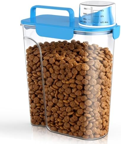 Uppetly Dog Cat Food Storage Container, 5-7Lbs Pet Food Containers, Airtight Cat Food Container with Portable Handle & Measuring Cup, Small Animal Dry Food Dispenser for Dogs, Cats and Birds by Uppetly