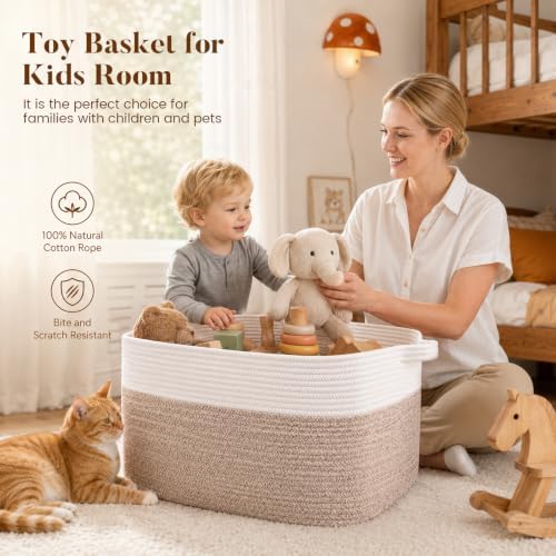 65L Large Woven Blanket Basket for Living Room, 19.7"x15.7"x11.8" - Image 4