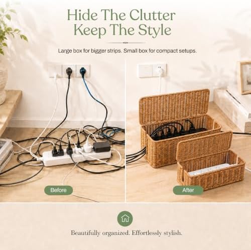 2PCS Cable Management Box Set, Handmade Rattan Cord Organizer - Image 4