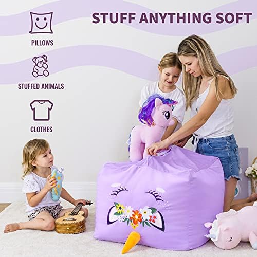 Aubliss Unicorn Stuffed Animal Storage Bean Bag Chair for Kids, Velvet - Image 5