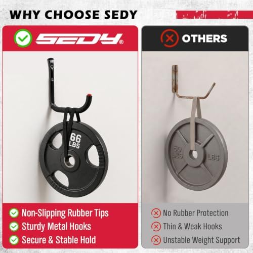 SEDY 6 Pack Heavy Duty Garage Hooks, Ladder Hooks for Garage Wall, Each Holds Up to 66 LB, 9.8 Inch EVA-Padded Steel Utility Hangers for Bikes, Folding Chairs, Garden Hoses and Tools - Image 7