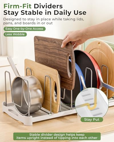 EVERIE Adjustable Cabinet Organizer for Pot Lids, Bakeware, Cookie Sheets & Cutting Boards, Upright Storage Rack for Kitchen Cabinet, Stable Dividers, 9.7" Deep, 12.6" to 21.5" Wide, Pack of 2 - Image 4