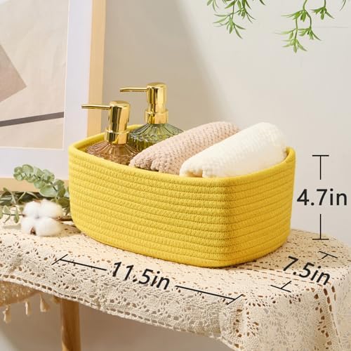 MiniArk Small Storage Baskets for Organizing | Closet Organizer Bins | Shelf Toy Basket | Woven Rope Baskets | Cube Decorative Box | Shallow Basket | 11.5x7.5x4.7” | 3 Packs Yellow - Image 3