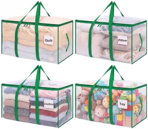 4 Pack 93L Extra Large Heavy Duty Clear Moving Bags 200LBS, Green Edges by Dntorx