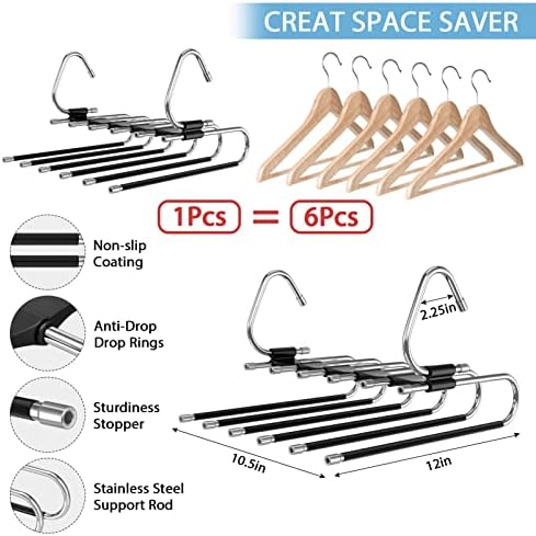 6 Layers Pants Hangers Space Saving Non-Slip Closet Organizer 2 Pack - Image 5