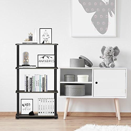 Furinno TURN-S-TUBE Storage Shelves, 4-Tier Book Shelf, Corner Shelf, Toolless Open Shelves, for Organization and Storage, Living Room, Garage, Home Office, French Oak - Image 2