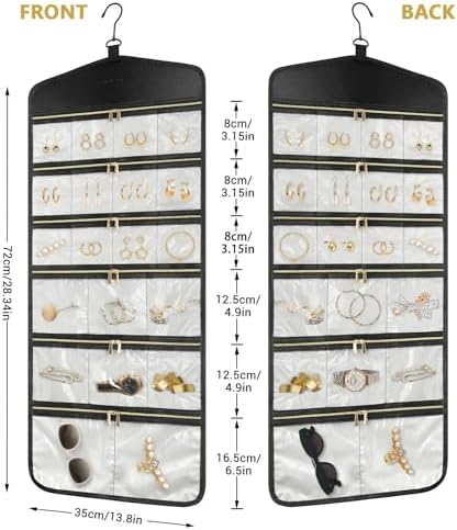 CHICECO Hanging Jewelry Organizer With Zippered Pockets,40 Pockets Travel Jewelry Organizer Storage for Cloest,Wall,Door - Image 5