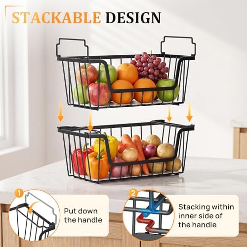 SUNALLY Stackable Storage Bins 6 Pcs Wire Baskets Freezer Organizer, Black - Image 3