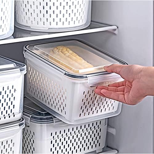 4 Pack Large Fridge Food Storage Container Set with Lids with Strainer, Fruit Vegetable Storage Containers Keep Fruits, Vegetables, Berry, Meat Fresh longer , BPA-Free Plastic Produce Keepers - Image 3