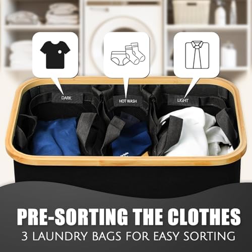 Hampers for Laundry Basket with Lid, 145L Large Laundry Hamper 3 Section - Image 3