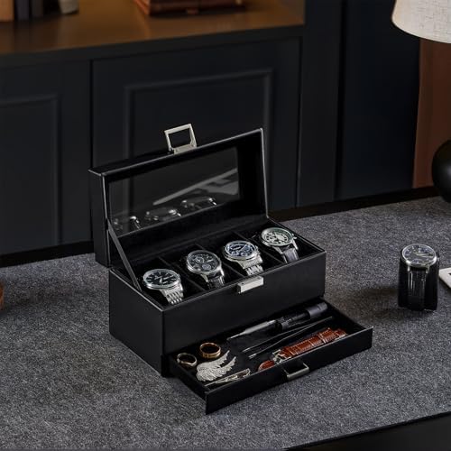 ProCase Watch Case, 4 Slot Mens Watch Box with Drawer -Black - Image 5