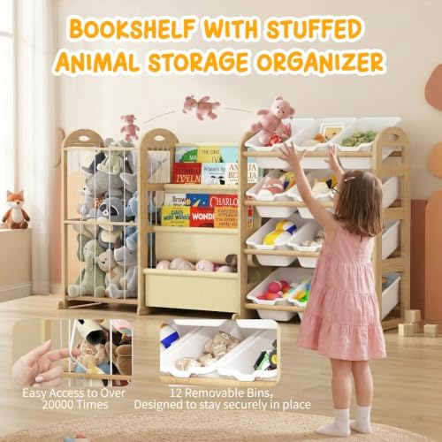 3-in-1 Toy Storage Organizer with Bookshelf, 12 Bins & Kids Bookshelf - Image 4