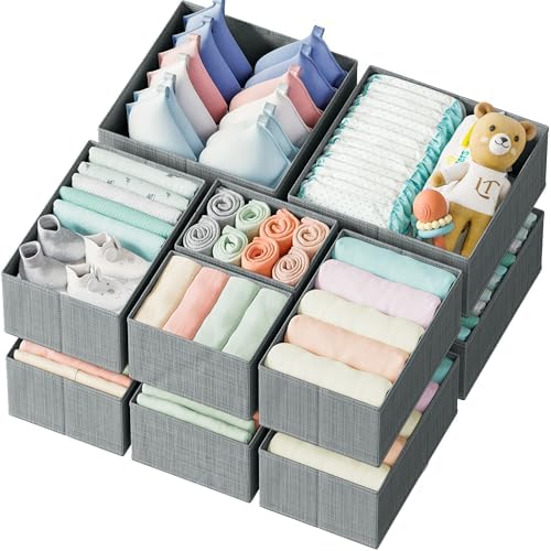 Drawer Organizer Clothes Set of 12 Grey - Dresser Organizer For Nursery, Bedroom, Closet - The Perfect Baby Clothes Organizer and Storage & General Nursery Organization or Dresser Drawer Organizers by Neaterize