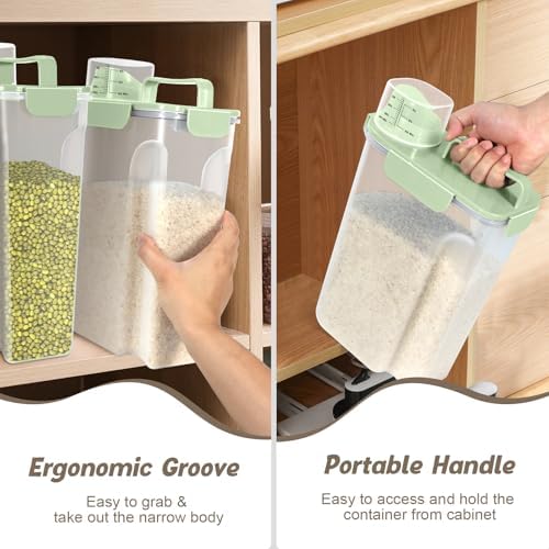 TBMax Airtight Rice Container 10 Lbs, Cereal Dispenser, Pet Cat Dog Food Storage Container, Plastic Kitchen Pantry Food Storage Holder with Cup -Light Green - Image 4