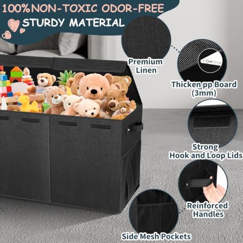 Extra Large Toy Box with Lids, Collapsible Storage Bin, 38"x16"x14",Black - Image 4