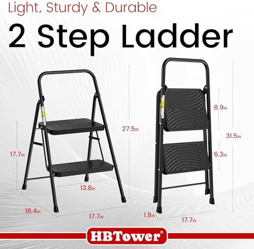 HBtower 2 Step Ladder, Step Stool with Wide Anti-Slip Pedal - Image 2