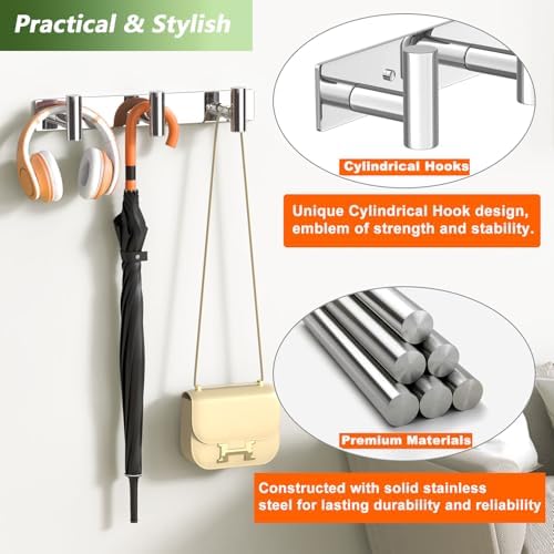 Wall Mounted Coat Rack-3 Hooks, Heavy Duty Stainless Steel Wall Hooks for Towel Coat Bag, Hat Rack Hanger Coat Hooks Towel Racks for Bathroom Entryway Kitchen Hotel (Glossy Chrome, 1 Pack) - Image 4
